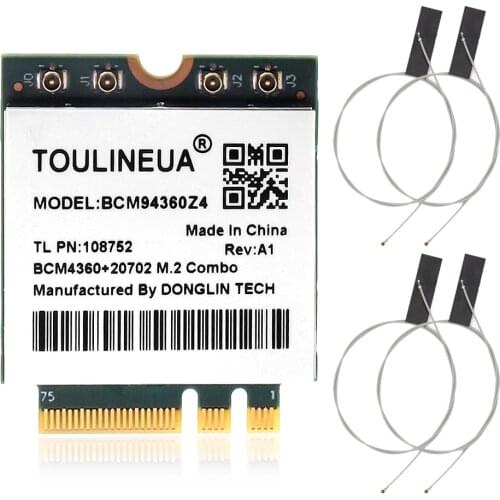 Broadcom BCM94360Z4 1300Mbps 802.11a/g/n/ac WLAN + Bluetooth 4.0 M.2 NGFF Dual Band Card for macOS DW1830