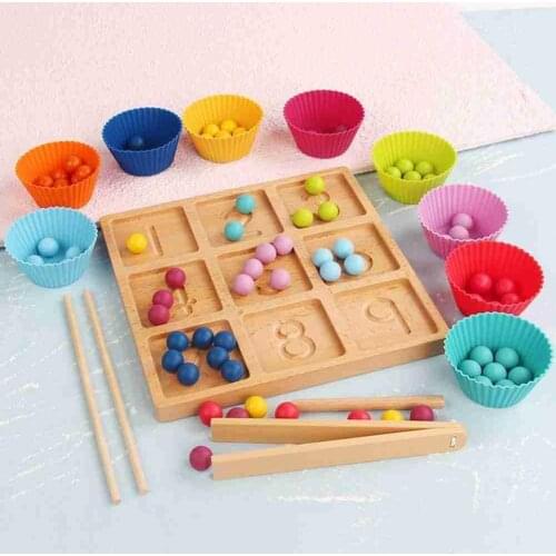 Wooden Digits Tracing Board Beads Matching Learning Math Game Child Educational Toys For Children Sorting Montessori Practice