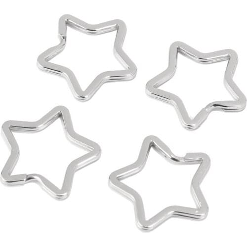 10pcs High Quality Pentagram Shape Stainless Steel Key Chains Silver Color Star Split Key Rings Ornament Accessories