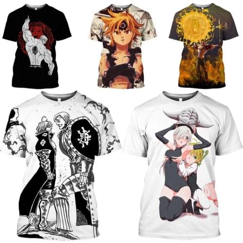 HOXIXIB Anime Tshirt Men Polyester 3D Print The Seven Deadly Sins T Shirt Japan Cartoonist Nakaba Suzuki Women Short Sleeve Tops