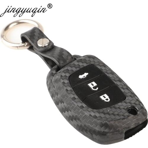 Jingyuqin 10pcs Car Key Case For Hyundai Creta Tucson Santa fe Elantra Sonata i20 i30 i40 i25 ix35 Flip Remote Fob Carbon Cover