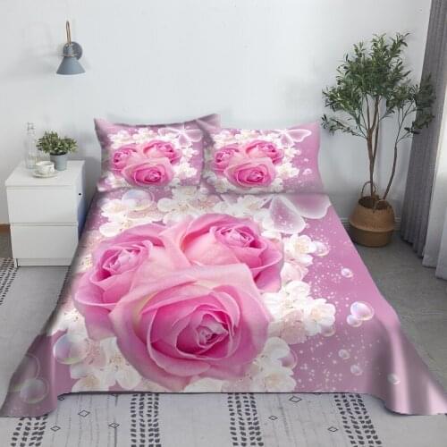 Beautiful Flowers Bed Sheet Set 2-3pcs Floral Bed Sheets And Pillowcases 3d Bedding Digital Printing Flat Sheet King Queen Size