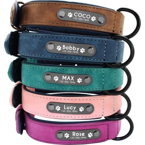 Dog Collars Personalized Custom Leather Dog Collar Name ID Tags For Small Medium Large Dogs Pitbull Bulldog Beagle Correa Perro