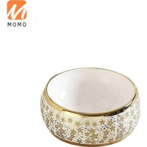 Moroccan Style Round Bowl Sink Stone Wash Basin Ceramic Gold Basin for Bathroom