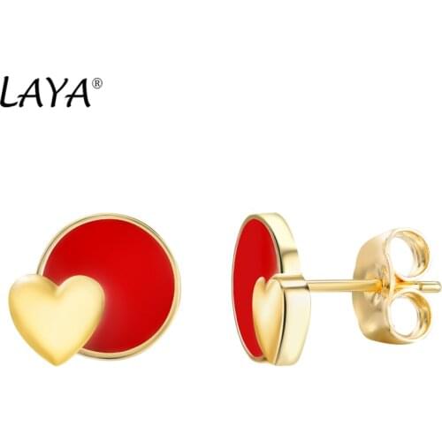 Laya Silver Heart-Shaped Circle Earrings For Women 925 Sterling Silver Simple Design Red серьги Fine Jewelry Handmade Enamel