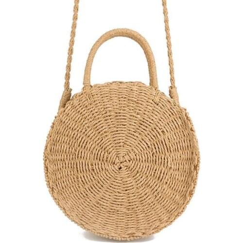 Summer Women Round Straw Shopping Bags Tote Rattan Bag HandWoven Beach Boho Ladies Zipper Shopping Bags Straw Bags