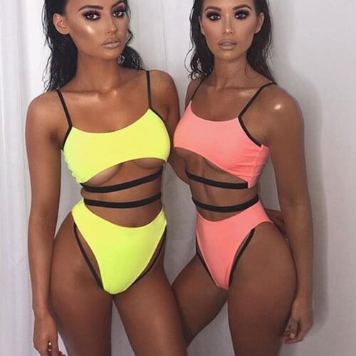 Summer New Monokini Bandage Sexy Halter Swimsuit Push Up Padded Two Pieces Bikini Set Swimwear Bathing Suit