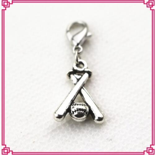 Hot selling 20pcs/lot baseball sports dangle charms lobster clasp charms for pendant/bracelet accessories diy jewelry