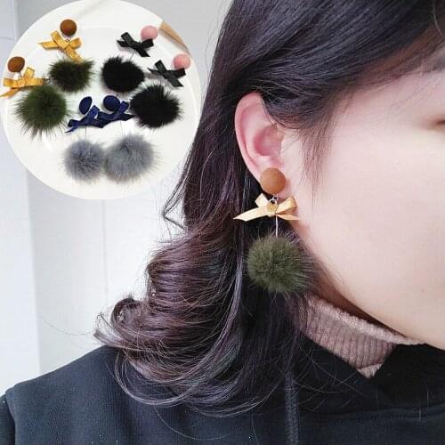Cute Bowknot Ball Earrings Wild Simple Hair Ball Earrings Round Long Tassel Earring Statement Jewelry Gift