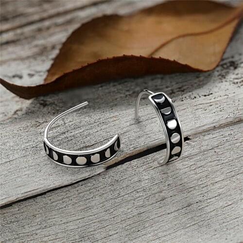 Cute Female Small Round Stud Earrings Bride Love Moon Phase Wedding Earrings Minimalist Sterling Silver Earrings For Women