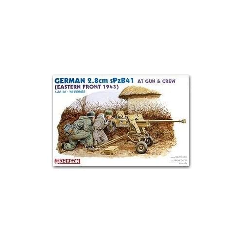 1/35 scale model Dragon 6056 2.8cm sPzB41 Cone boring traction anti-tank gun and German paratroopers east 1943