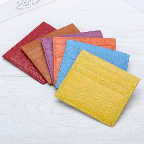 Fashion New Slim 9 Colors Genuine Cow Leather ID Holders Thin Style Portable Credit Card Holder Case For Women Men Free Shipping