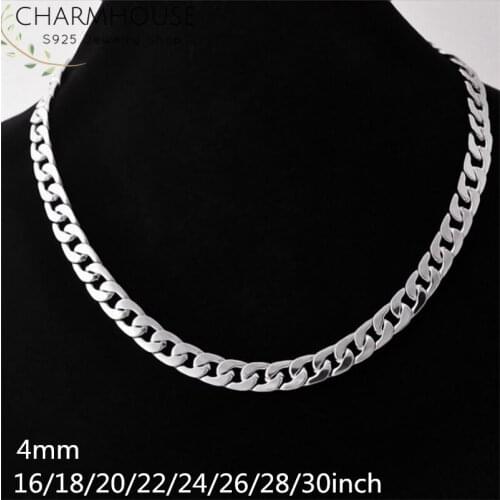 Charmhouse Silver Necklaces For Men 4mm 16-30 inch Titanium Steel Link Chain Long Necklace Collier Hip Hop Jewelry Birthday Gift
