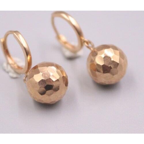 Real 18K Rose Gold Earrings 23x9mm Pattern Ball Round Ear Hoop About 2.15g For Woman