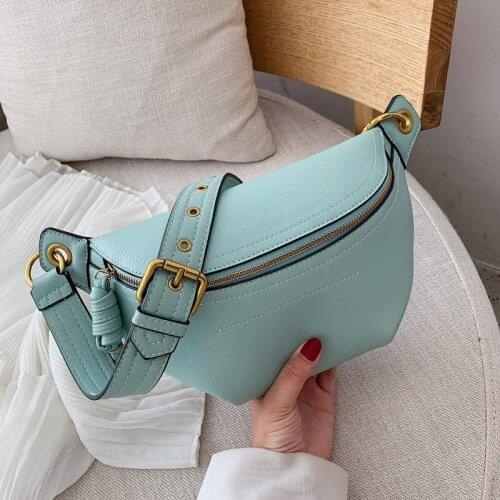 2021new womens bag PU leather solid color cross-body chest bag temperament style wild chain small waist bag ladies shoulder bag