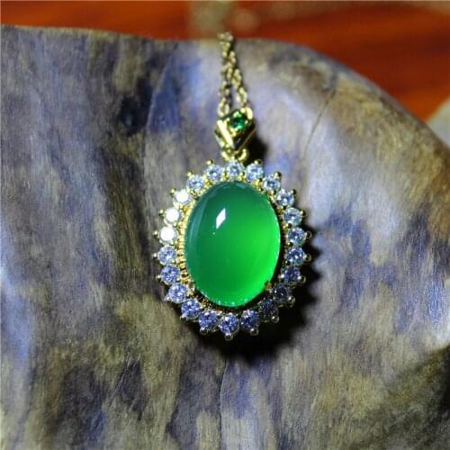 Liemjee Simple Fashion Jewelry Wholesale Inlaid Green Agate Silver Plated Necklace For Woman Feature Luxury Namour Charm Gift
