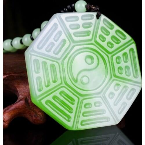 COLOUR EIGHT TRIGRAMS JADE PENDANT NECKLACE JEWELLERY CHINESE HAND-CARVED RELAX HEALING WOMEN MAN LUCK GIFTS AMULET FREE ROPE