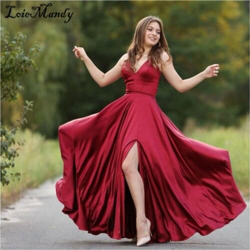 Deep V-neck Red Prom Dresses 2021 Leg Split Women Dress Long Elegant Party Prom Gowns Plus Size Robe de princesse femme