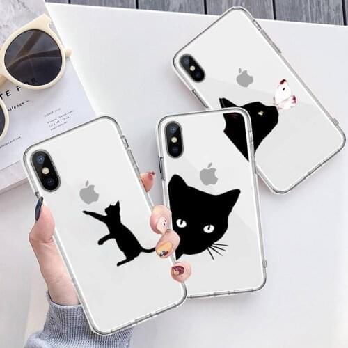 Cute animal black cat Phone Case Transparent for iPhone 6 7 8 11 12 s mini pro X XS XR MAX Plus