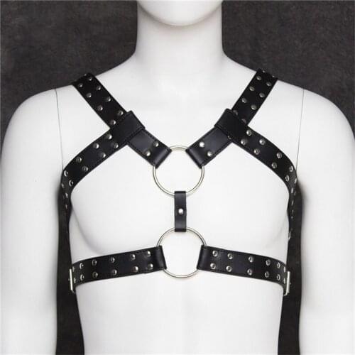 BDSM Bondage Fetish Men Gay Sexual Chest Harness Sexy Leather Adjustable Exotic Top Tanks Nightclub Erotic Costumes Men Sex