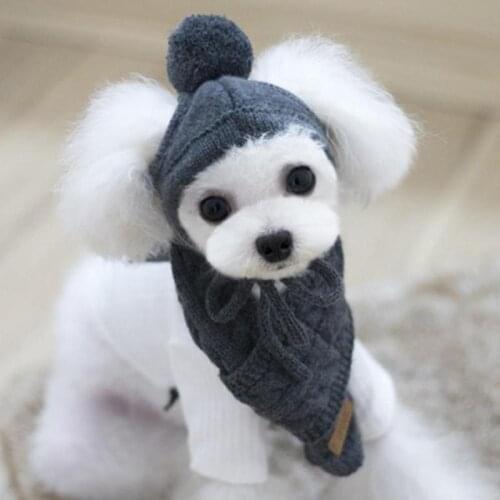 Hat for Dogs Winter Warm Stripes Knitted Hat+Scarf Collar Puppy Teddy Costume Christmas Clothes Santa Dog Costume