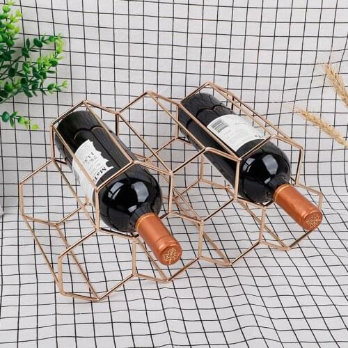 Modern Metal Honeycomb Wine Rack Wine Bottle Storage Beehive Tabletop Wine Rack Hexagon 9 Bottle Wine Holder Display JU31601