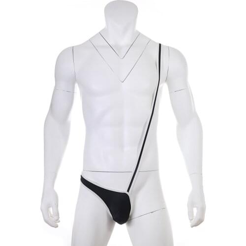 Mens Exotic One Shoulder Sexy Borat Mankini Thong One-Piece G-String for Gay Men Underwear Sexy Lingerie Black White