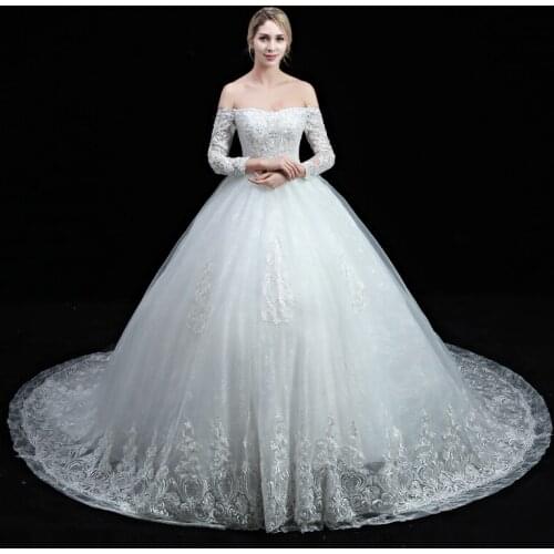 Robe de soiree New Embroidery Sequined Lace Wedding Dress Three Quarter Sleeve Ivory White Wedding Dress Actual Real Photos