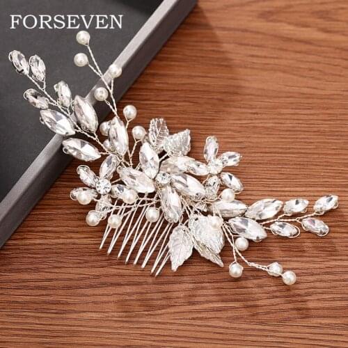 Wedding Hair Accessories Silver Color Crystal Pearl Hair Comb Women Head Jewelry Bridal Hair Comb Ornaments Wedding Headpiece