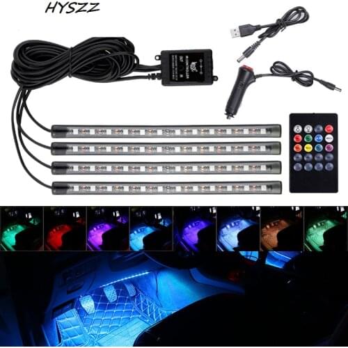 Auto LED RGB Interior Atmosphere Strip Light Decorative Foot Lamp With USB Wireless Remote Music Control Multiple Modes For Car