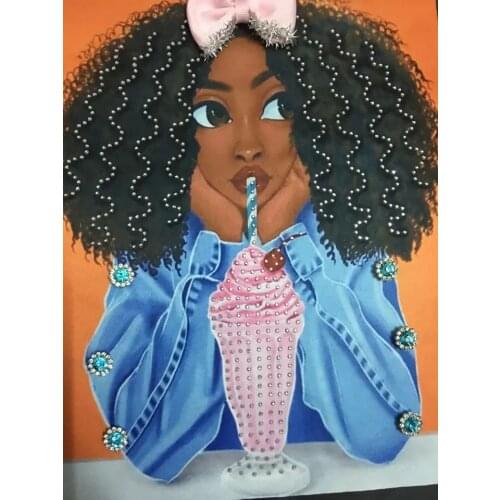 Heat Transfer Printing African Women Sew on Patches for Clothes Jacket Handmade Flower Beaded Black Girl Appliques 3D Printed