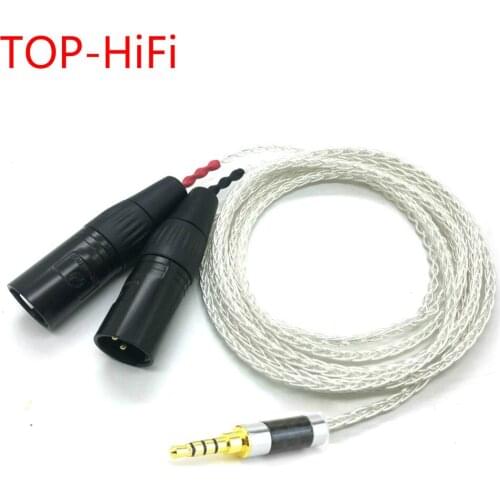 TOP-HiFi 8 Cores 7N OCC Silver Plated 3.5mm TRRS Balanced to Dual 3pin XLR Male Audio Adapter Cable