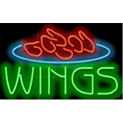 Wings Large NEON SIGN REAL GLASS BEER BAR PUB LIGHT SIGNS store display Restaurant shop food subs Advertising Lights 17*14"