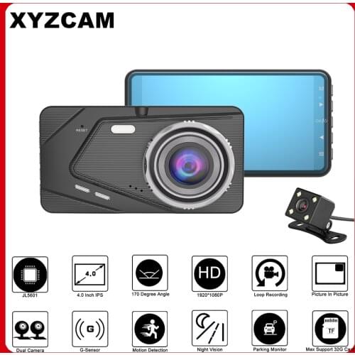 XYZCAM Full HD 1080P Dual Dash Cam 4.0 Inch LCD Screen Car Dash Cam DVR Front Camera and Rear View Cam 170 Degree Wide Angle