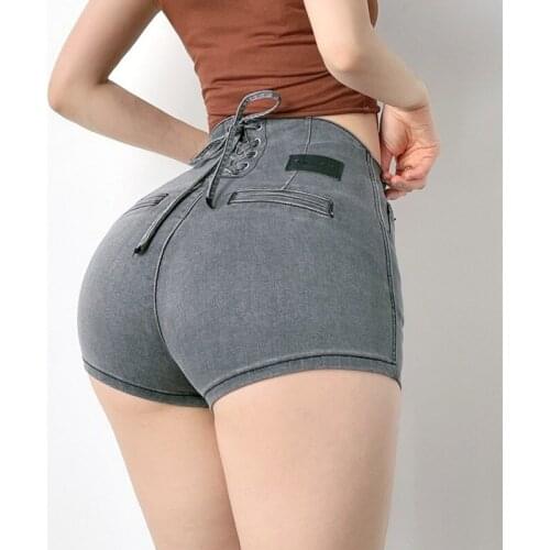 WOMENGAGA Womens Summer Thin Tight Sexy Hip Hot Bandage Jeans Korean Girl Female Girl Super Hot High Waist Denim Shorts V8JG