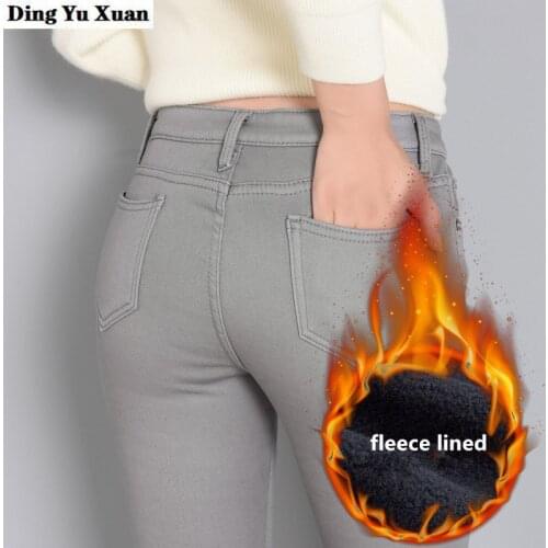 2021 Winter Warm Velvet Thicken Women High Waist Skinny Leggings Pocket Fleece Lined Leggings Jeans Thermal Denim Pencil Pants