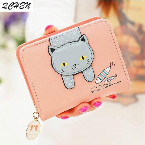 Womans wallet cat Fashion Women Wallets short Style Multi-functional wallet Purse Fresh leather Female Clutch Card holder 503