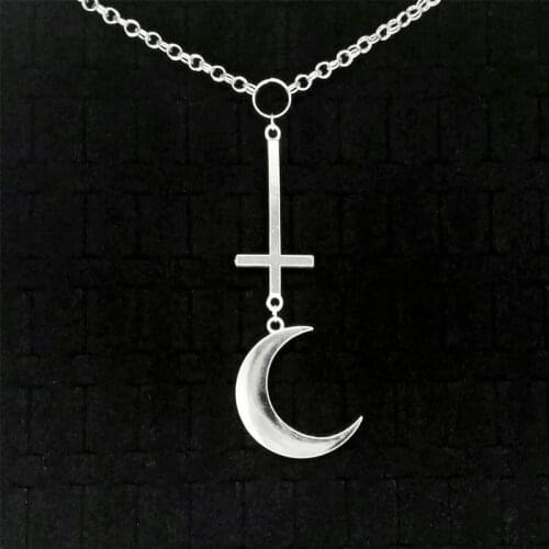 SATANIC WITCH, inverted Cross Necklace, Crescent Moon Necklace Jewelry Women Clavicle Chain Pendant