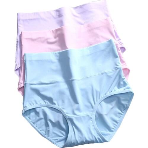 ZJX 3Pcs/lot Seamless Underwear Women Ice Silk Panties Nylon High Waist Slimming Body Sexy Girls Briefs Solid Lady Lingerie