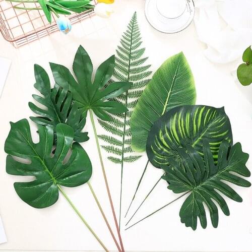 1pc Artificial Silk Palm Monstera Leaves Plant for DIY Tropical Hawaiian Theme Party Home Garden Wedding Decor Photographic Prop