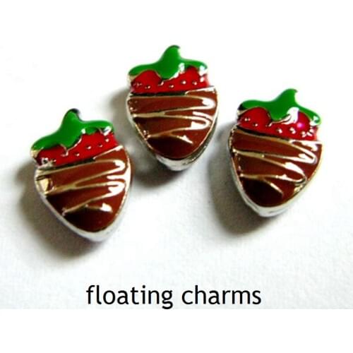 20PCS Alloy Red Chocolate Strawberry Floating Locket Charms Fit Glass Locket DIY Handmade Jewelry Accessories