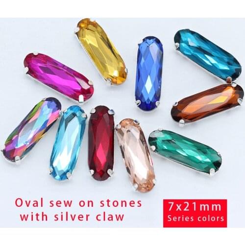 24Colors 2Sz Sew On Rectangle Oval Silver Setting Rhinestone Crystal/Diamantes/Montees/Jewelrys/Wedding Dress Shoes Bag Diy Trim