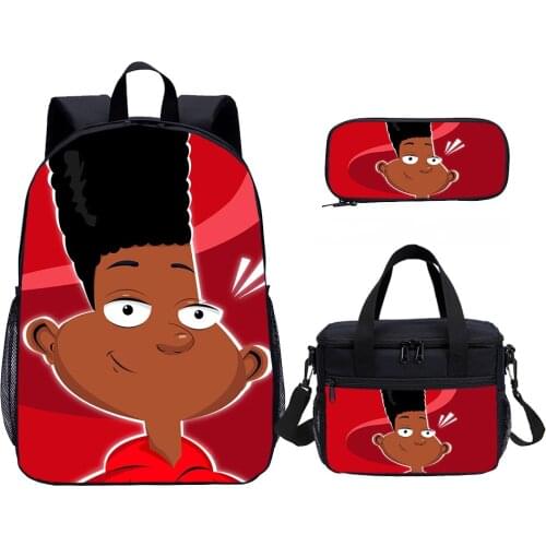 Africa American boys Child School Bag Set 3D Print 3 Pcs Cartoon Backpack Set School Bag Kids Pencil Case Thermal Lunch Bag Boys