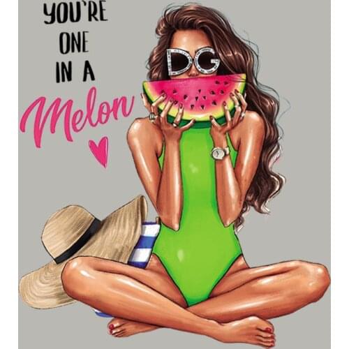 Iron On Transfer Appliqued Diy Tops Heat Transfer Vinyl Fashion Iron-On Clothes Summer Girl Pattern Patch