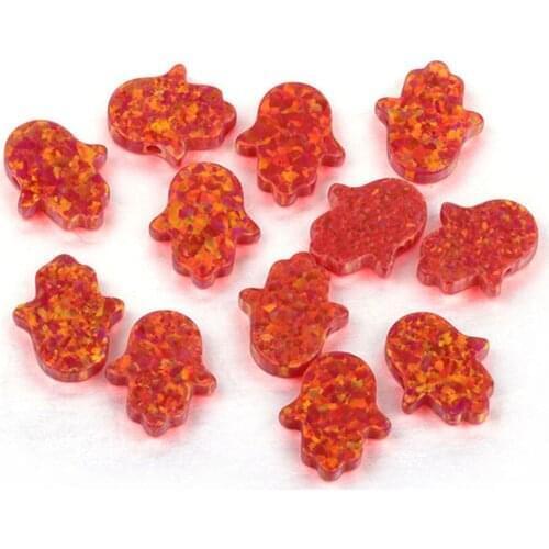 Free Shipping 11x13mm (Across Hole) Synthetic Hamsa Opal High Quality OP25 Deep Red Color Fatima Hand Opal Pendant For Jewelry