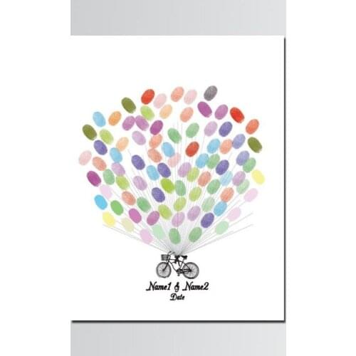 Free custom wedding the bride and the groom black bike DIY sign in finger painting wedding party fingerprint check in decoration