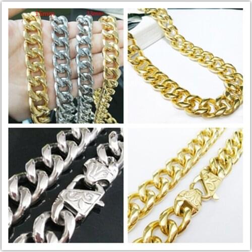 13/15mm 316L Stainless Steel Silver/Gold color Curb Cuban Chain Necklace Mens Chain Wholesale Christmas Gift 7-40"