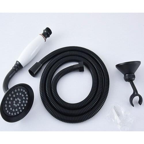Black Oil Rubbed Brass Hand Held Shower Head Wall Holder Bracket 1.5M Hose Set Water Saving Bathroom Handheld Sprayer ahh066