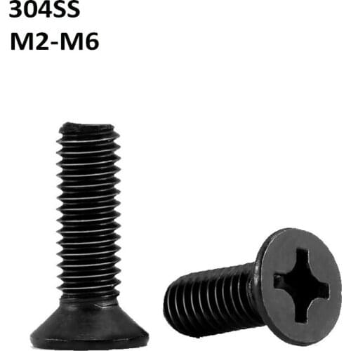 Black 304 Stainless Steel Phillips Flat Head Screws Countersunk Small Bolts M2 M2.5 M3 M4 M5 M6
