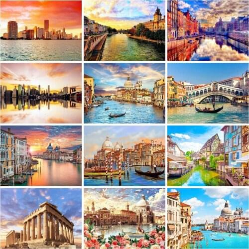 EverShine Diamond Painting City Cross Stitch Diamond Embroidery Full Square Seaside Mosaic Kits Landscape Handicraft Needlework